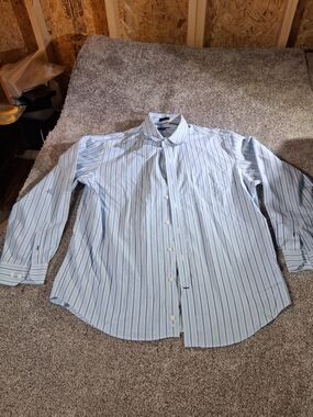 Stafford Light Blue Striped Dress Shirt with Navy & White Lines